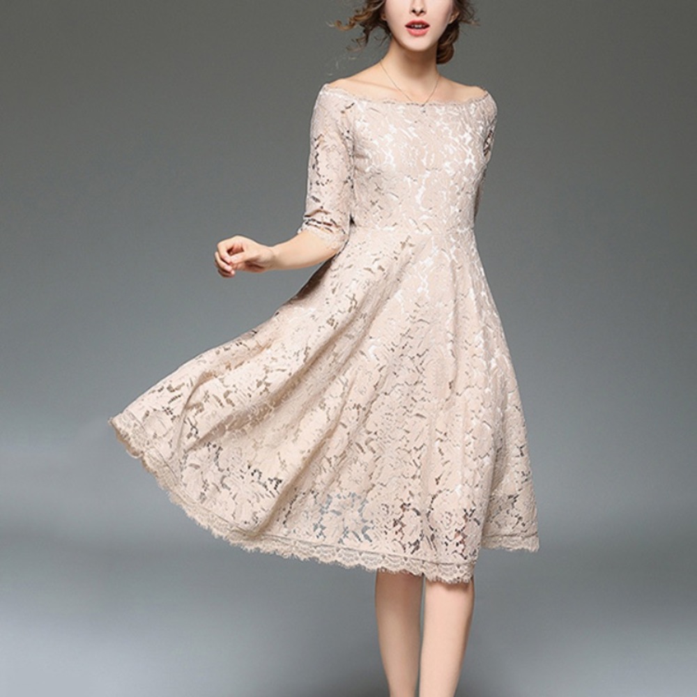 Khaki Off The Shoulder Lace Midi Dress